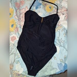 Calvin Klein One piece women's bathing suit high cut leg size 10 black NWT